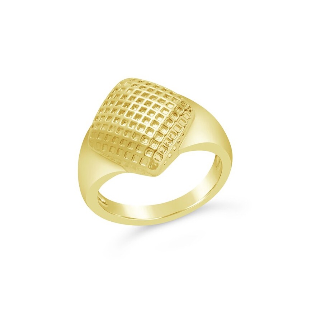 14k Gold Plated Sterling Forever Aldari Textured Signet Ring, Size 9